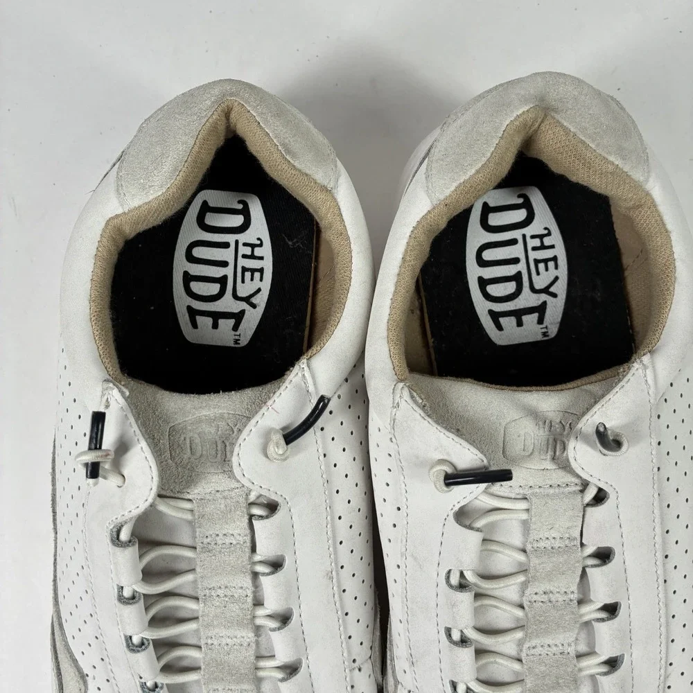 HEY DUDE Hudson M Leather Men's US 12 White Atmosphere/Bone Sneakers 41239-100